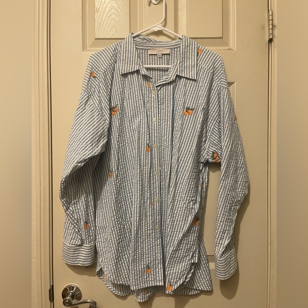 Loft button down blue stripes with oranges